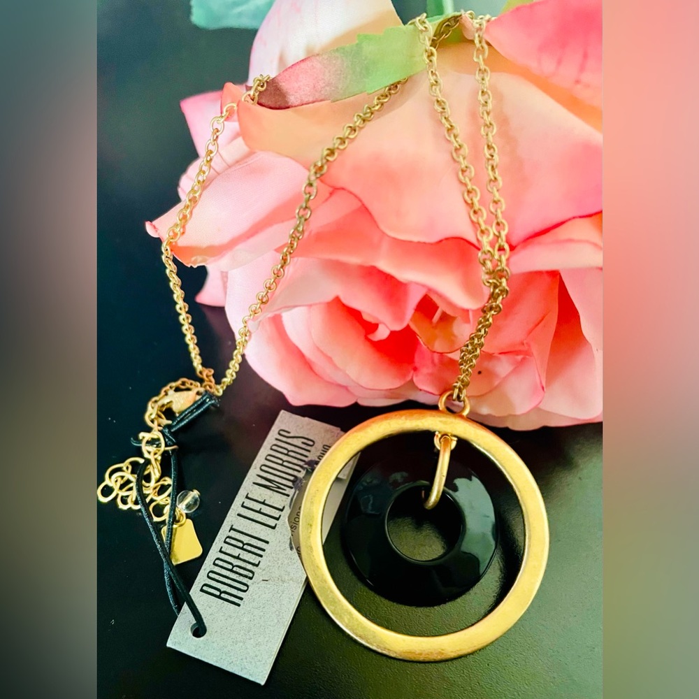 🔴Robert Lee Morris Gold and Black Pendant Necklace, NWT - Picture 6 of 10